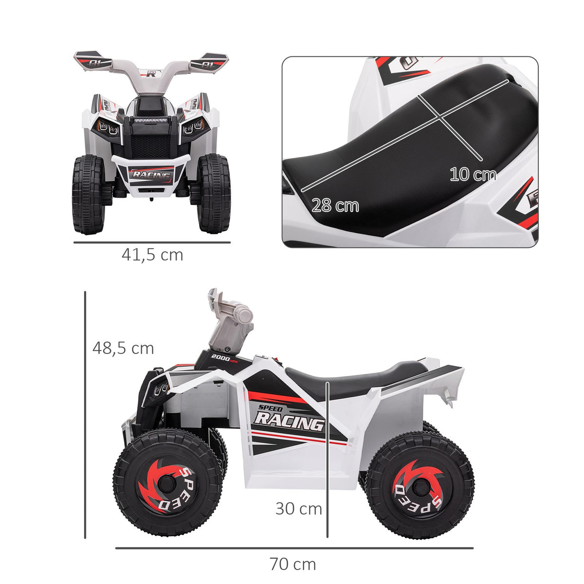 Electric children's quad, mini electric quad with forward and reverse functions, 6 V electric vehicle for children 1.5-3 years, 2.5 km/h, white