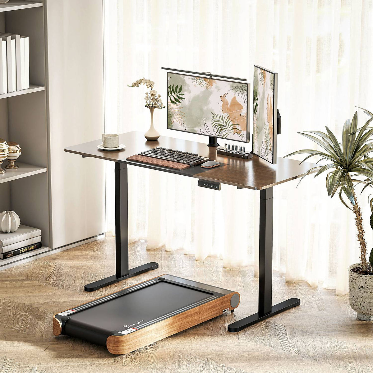 Electric desk frame, height-adjustable, with memory function, steel, black
