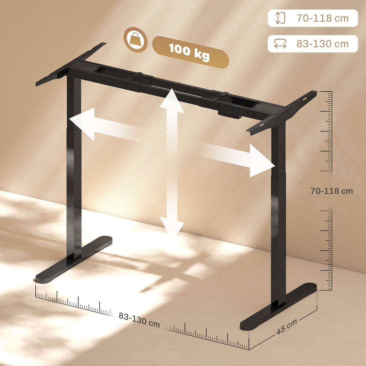 Electric desk frame, height-adjustable, with memory function, steel, black