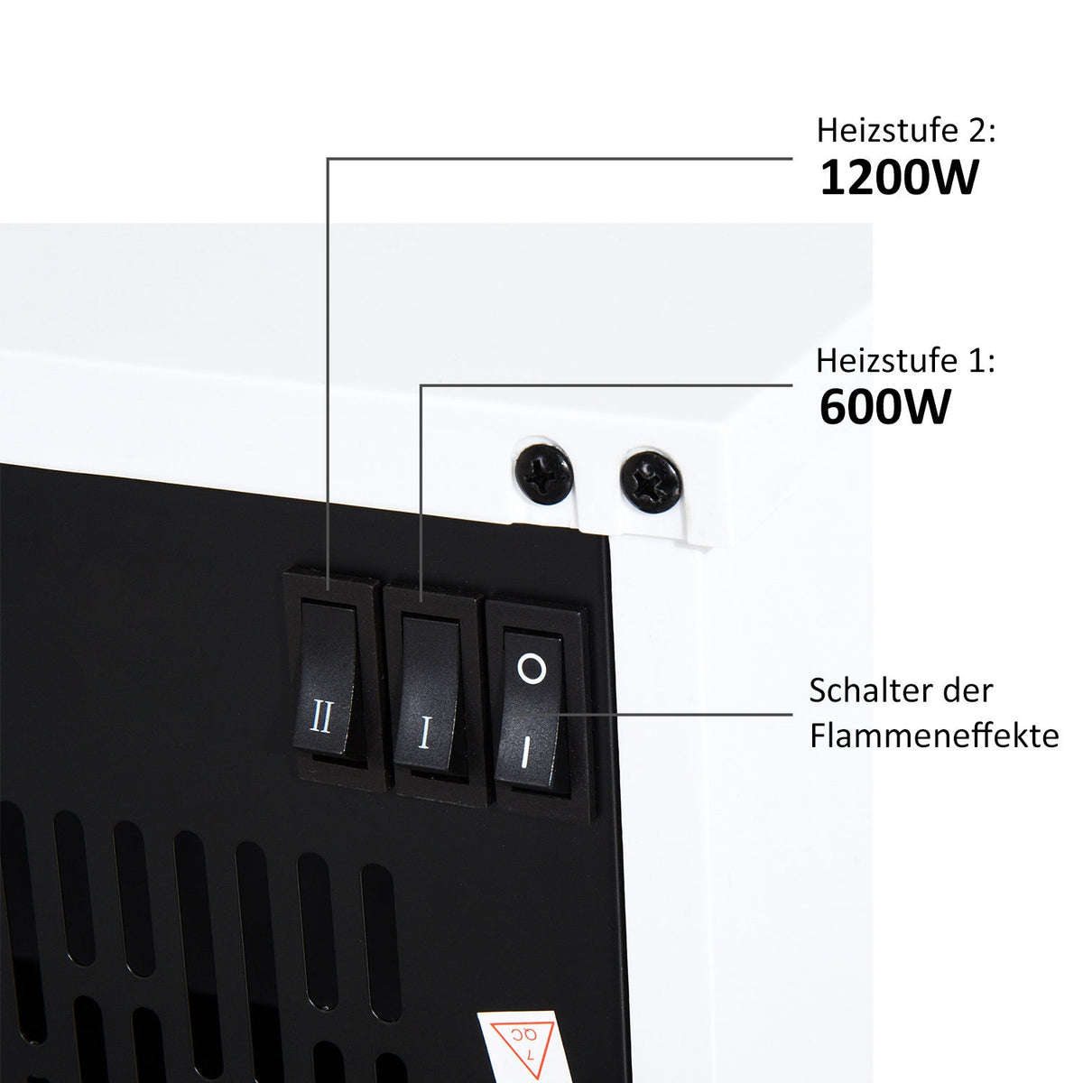 Electric fireplace 1200W standing fireplace with flame effect in white, electric fireplace for a cozy atmosphere