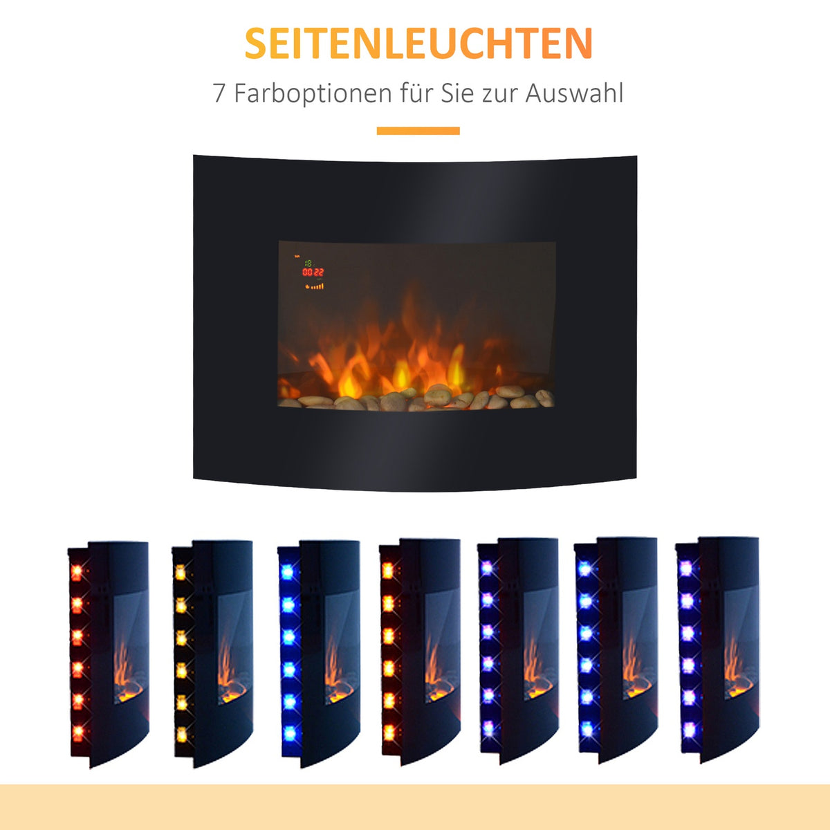 Electric fireplace electric wall fireplace 65 x 11.4 x 52cm, fireplace for a cozy atmosphere