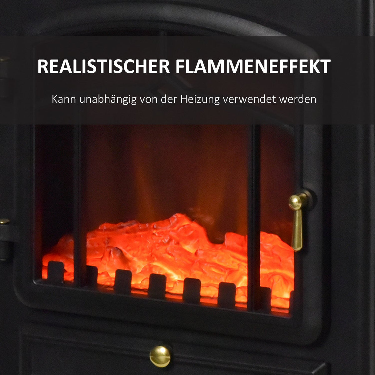 Electric fireplace stove with flame effect 1000/2000W, overheating protection, black, 45x28x54 cm, for a cozy atmosphere