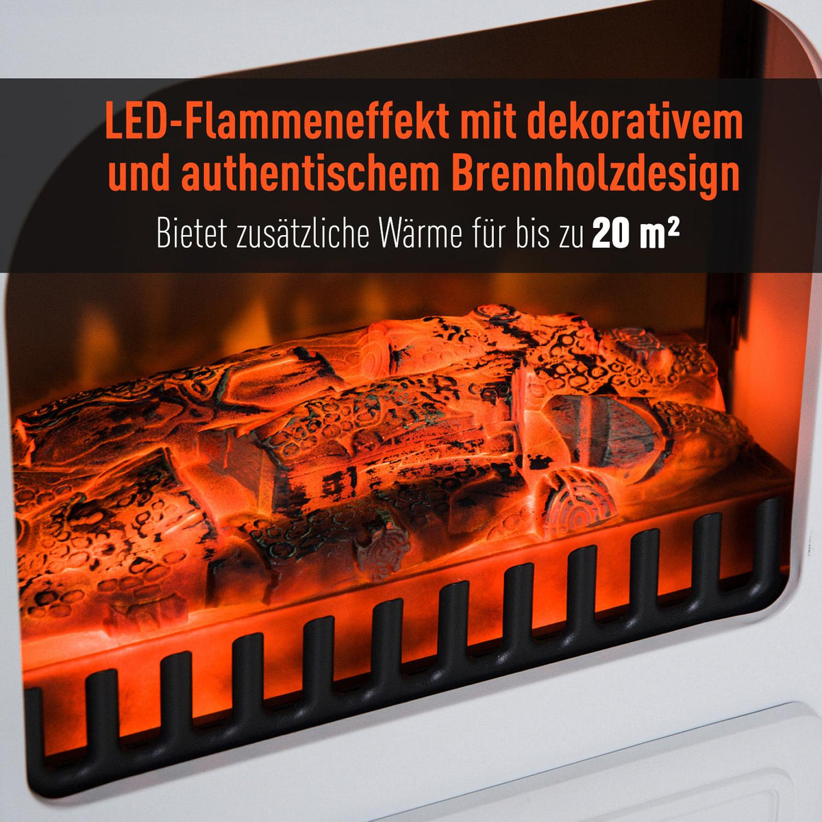 Electric fireplace stove with flame effect 950/1850W overheating protection white 41.5x28x54.8cm for cozy evenings