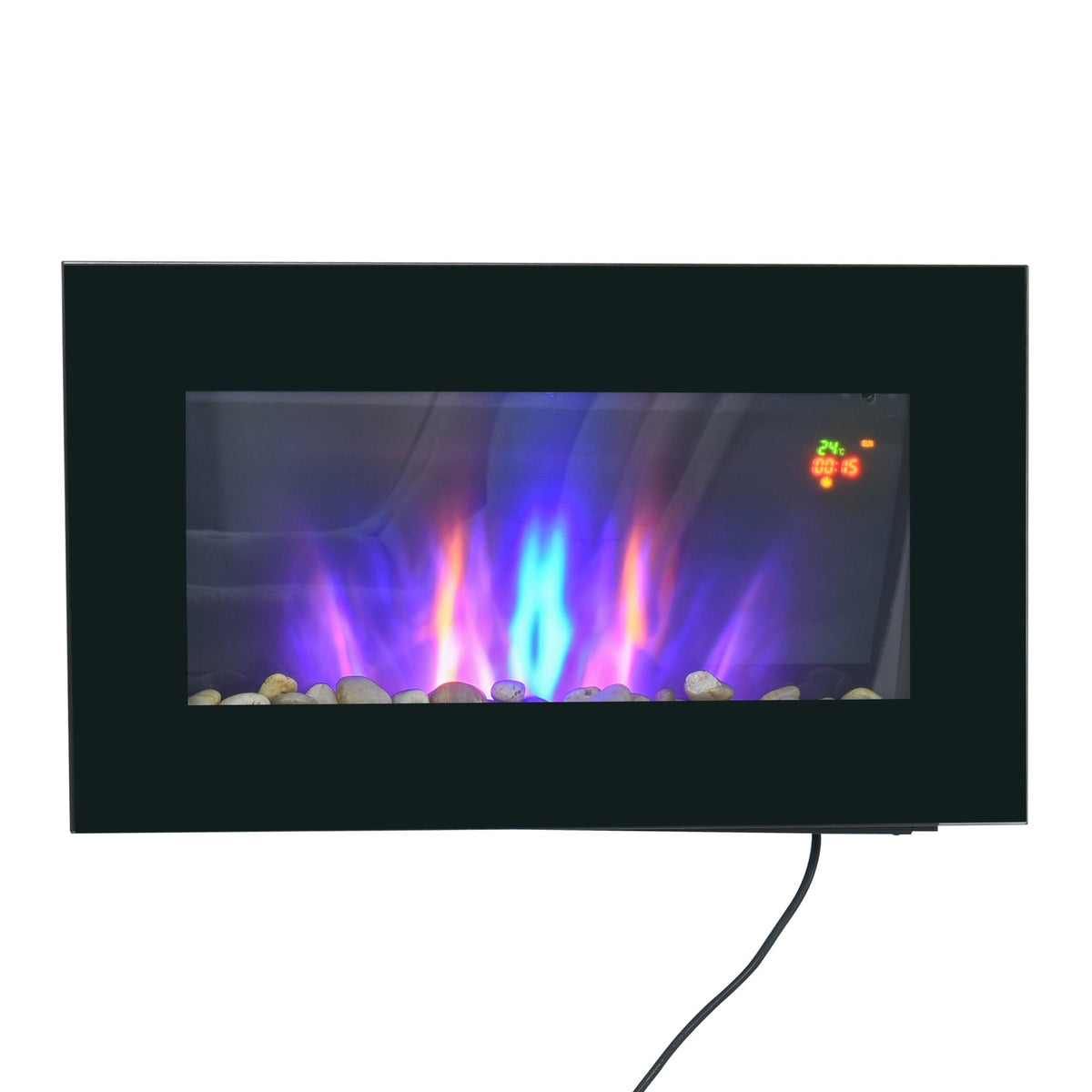 Electric fireplace with LED flame effect, 1000/2000W wall fireplace in 7 colors, electric fireplace with remote control, wall mounting, black