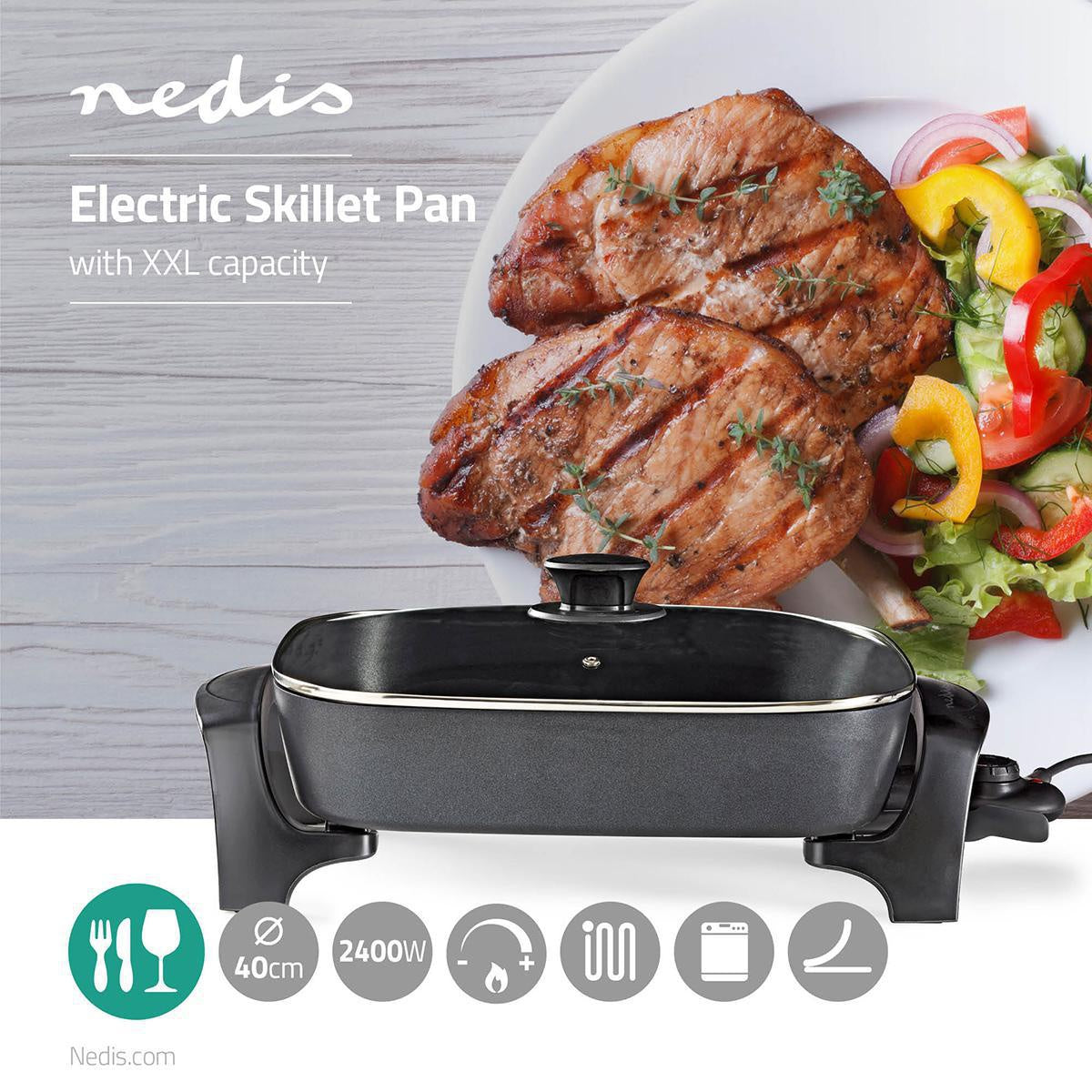 Electric frying pan | 40 cm | Thick, die-cast aluminum housing