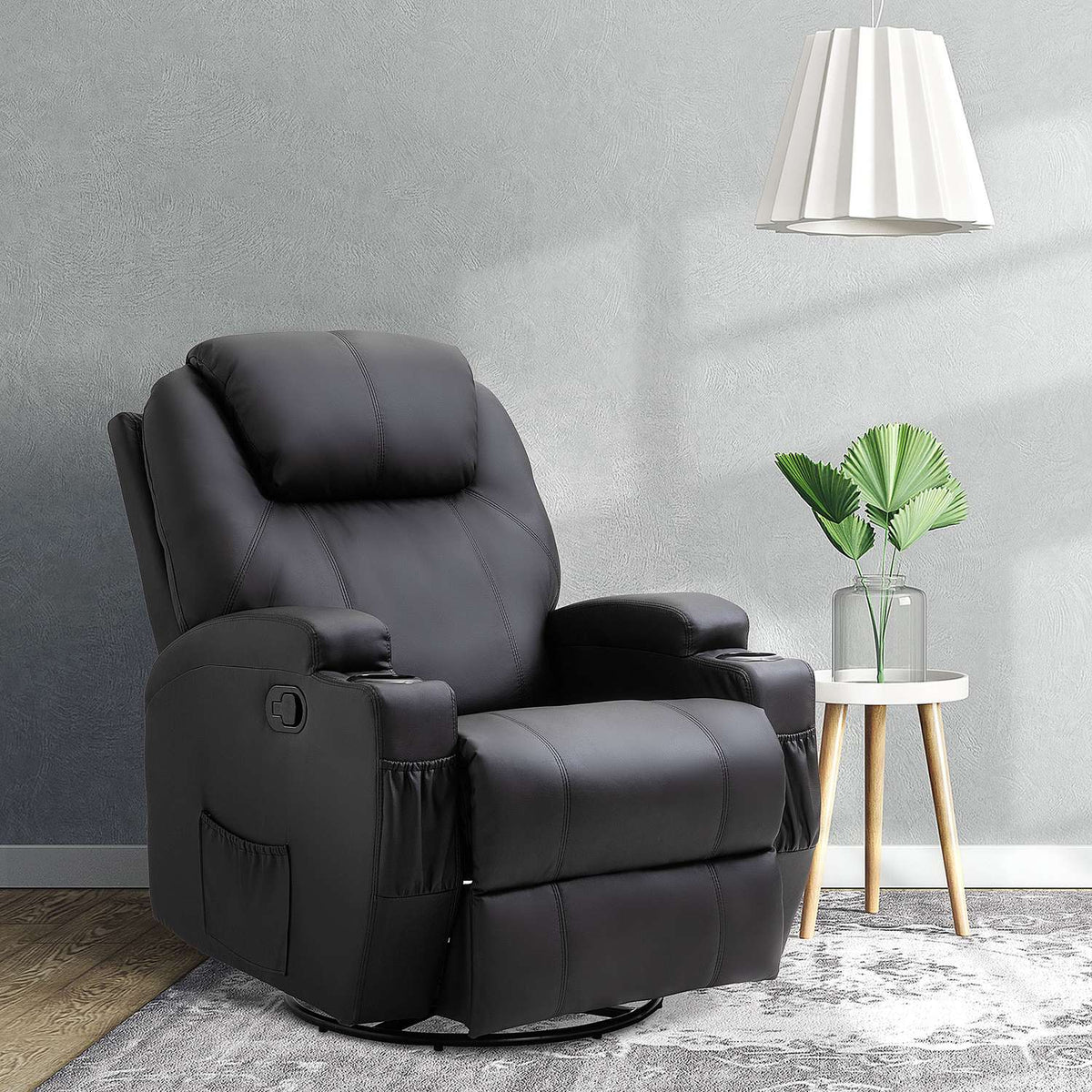 Electric massage chair, 165° tiltable, 5 massage modes, footrest, remote control, TV chair, faux leather, black, 84x92x109cm