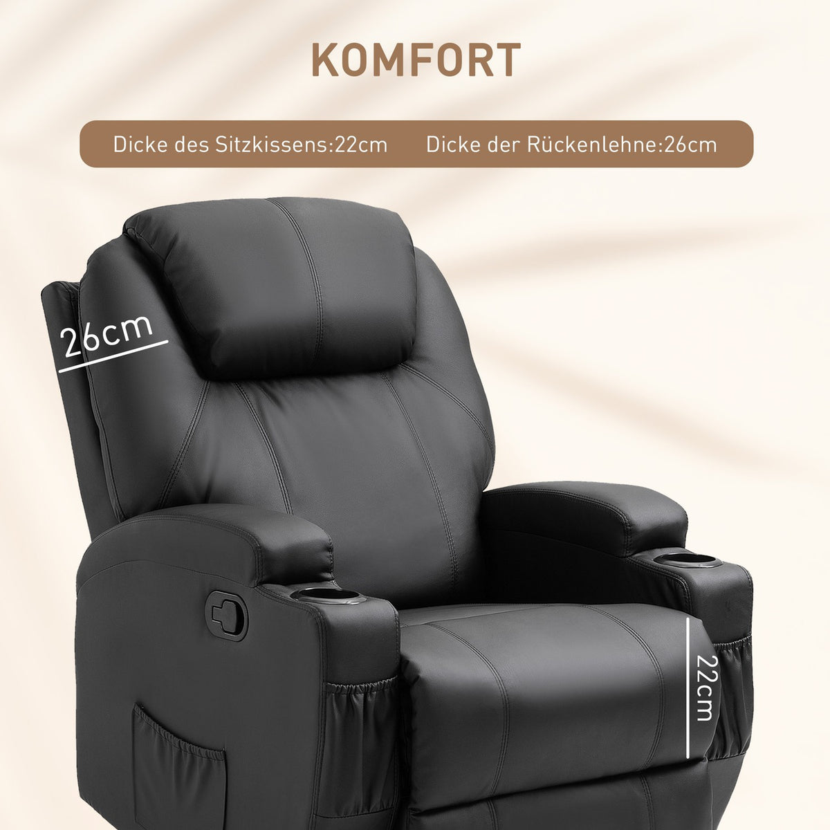 Electric massage chair, 165° tiltable, 5 massage modes, footrest, remote control, TV chair, faux leather, black, 84x92x109cm