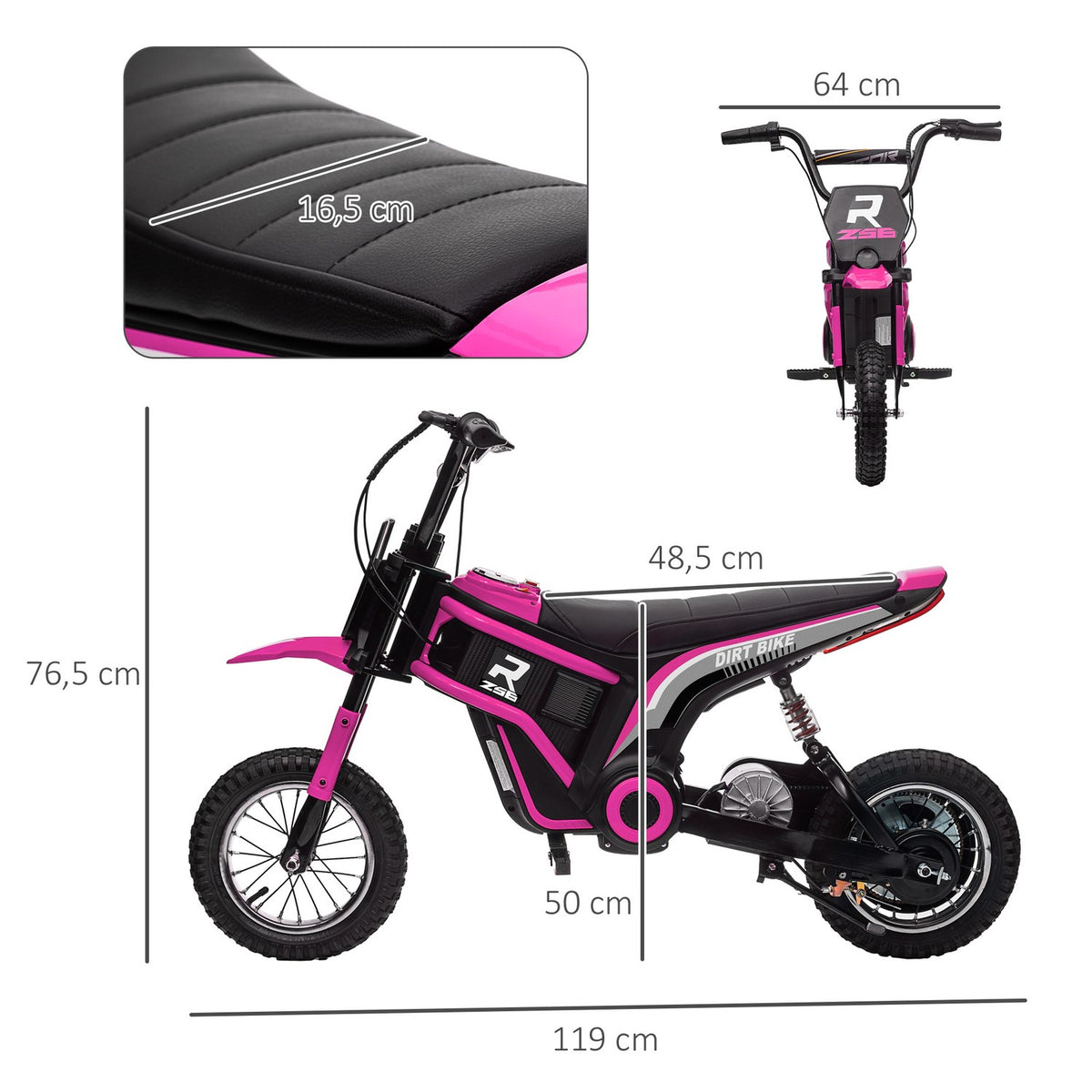 Electric motorcycle for children, 24V children's motorcycle with horn, light, with twist-grip throttle, 8-16 km/h, 8-12 years, pink