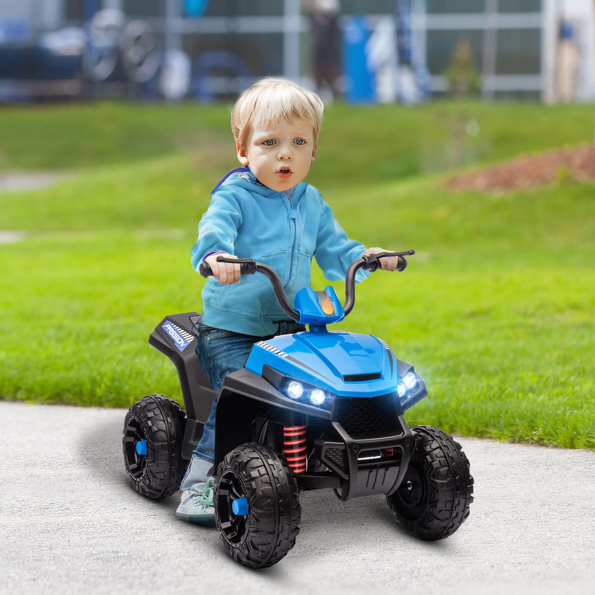 Electric quad for children 12V children's quad with 4-wheel suspension, MP3 music player, children's vehicle with headlight, forward and reverse gear, for 3-5 years children, 5 km/h, metal, blue