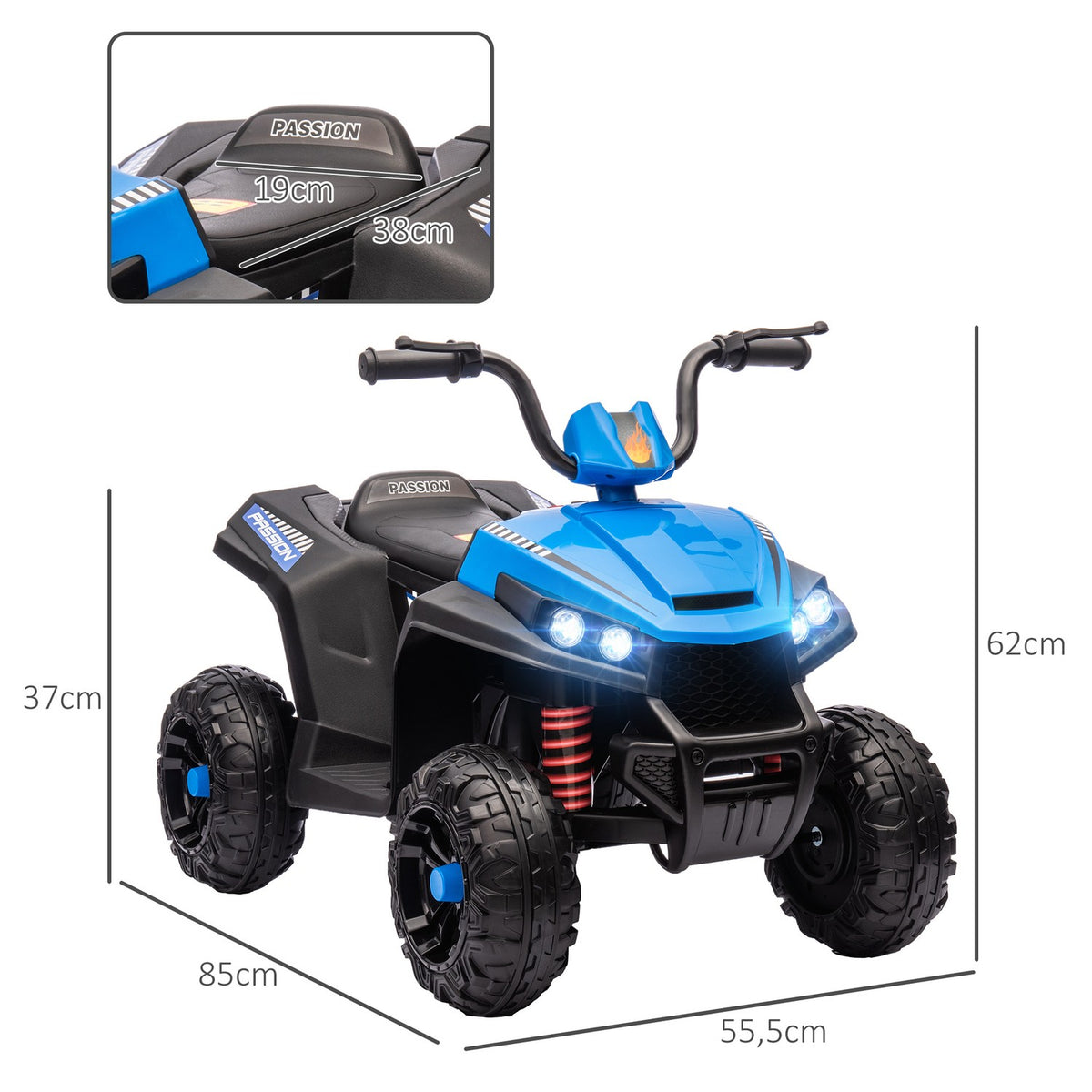 Electric quad for children 12V children's quad with 4-wheel suspension, MP3 music player, children's vehicle with headlight, forward and reverse gear, for 3-5 years children, 5 km/h, metal, blue
