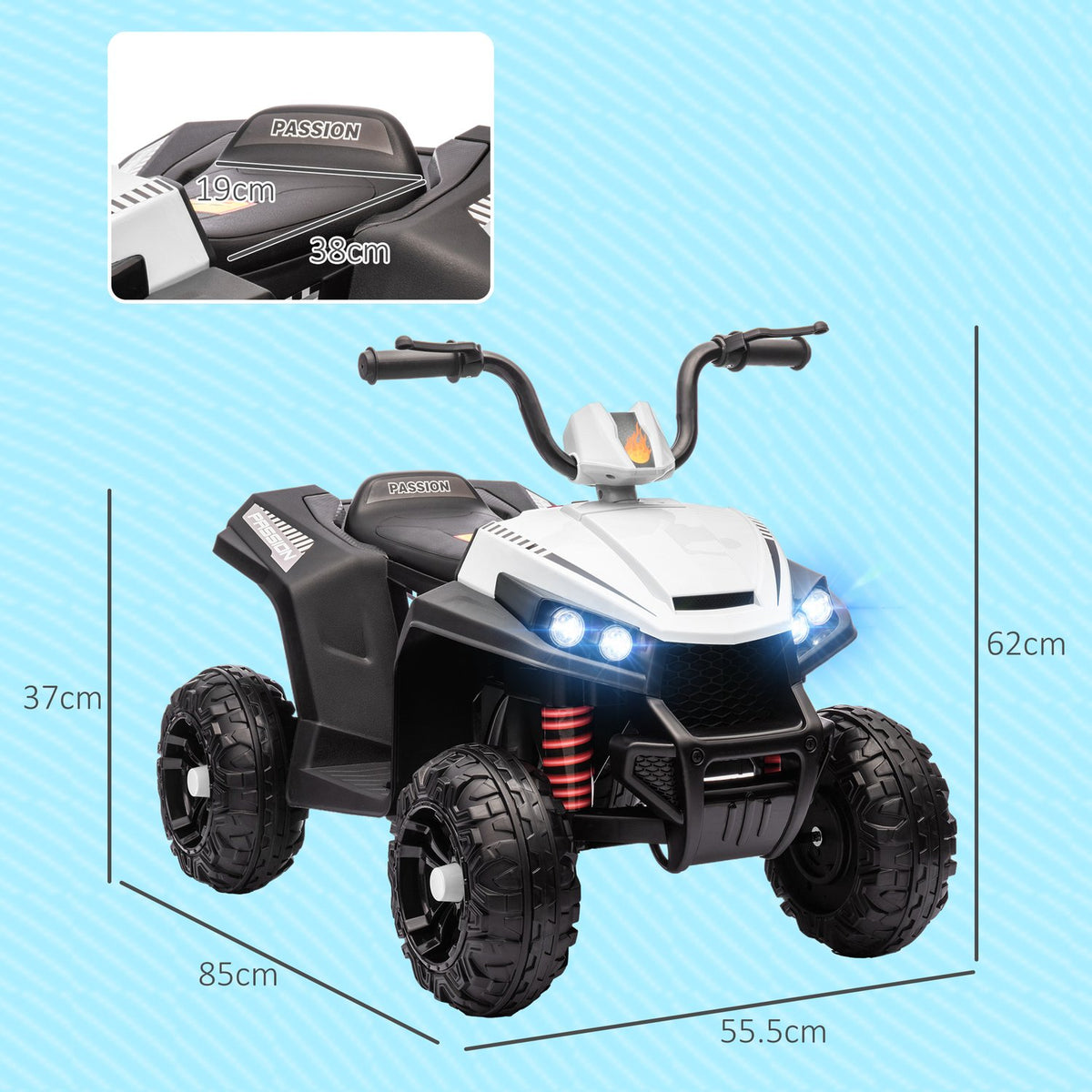 Electric quad for children 12V children's quad with 4-wheel suspension, MP3 music player, children's vehicle with headlight, forward and reverse gear, for 3-5 years children, 5 km/h, metal, white