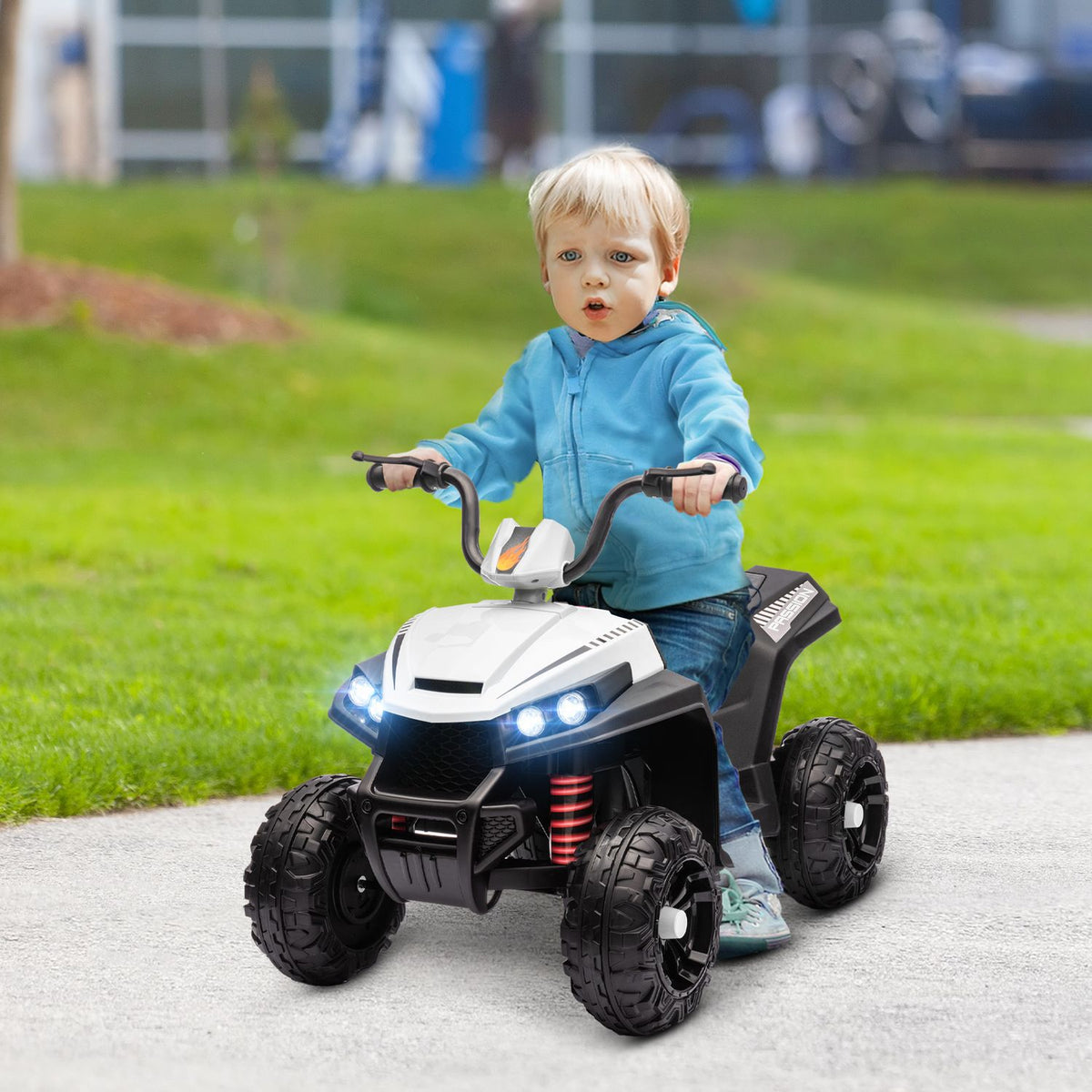 Electric quad for children 12V children's quad with 4-wheel suspension, MP3 music player, children's vehicle with headlight, forward and reverse gear, for 3-5 years children, 5 km/h, metal, white