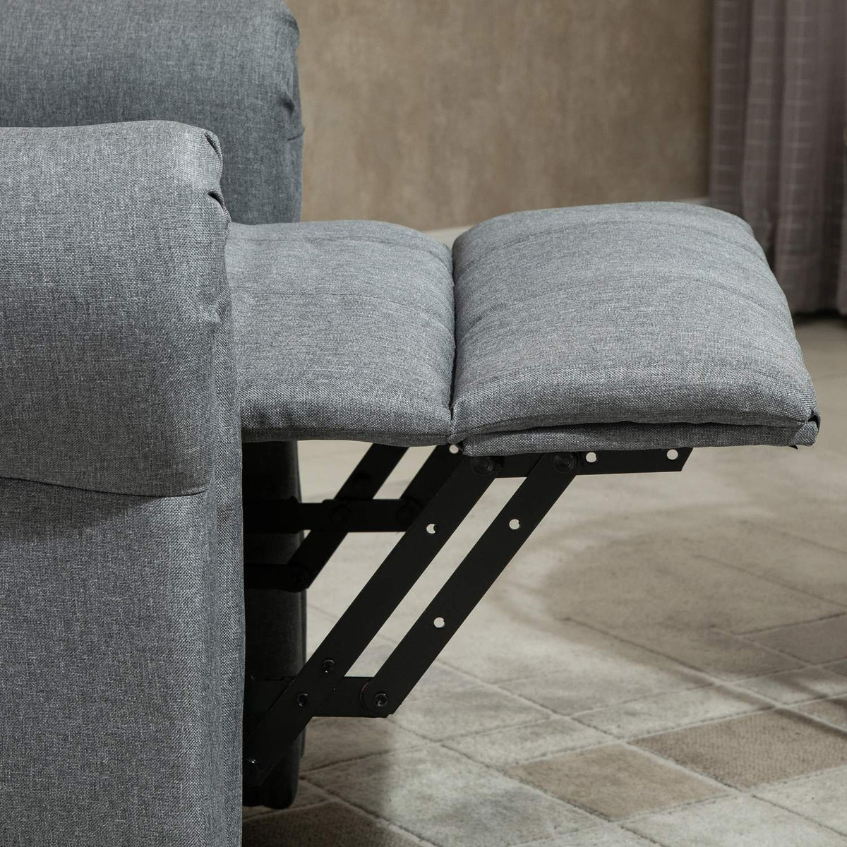 Electric stand-up chair, massage chair with stand-up aid, heat function, remote control, linen, gray, 98 x 96 x 105 cm