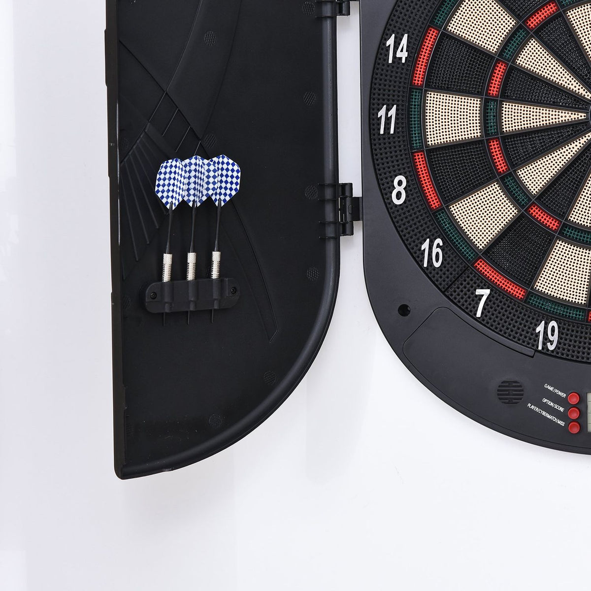 Electronic Dart Board With Door Sound Effects, Automatic Scoring, 6 Darts, 26 Games, 185 Hit Options, For 8 Players