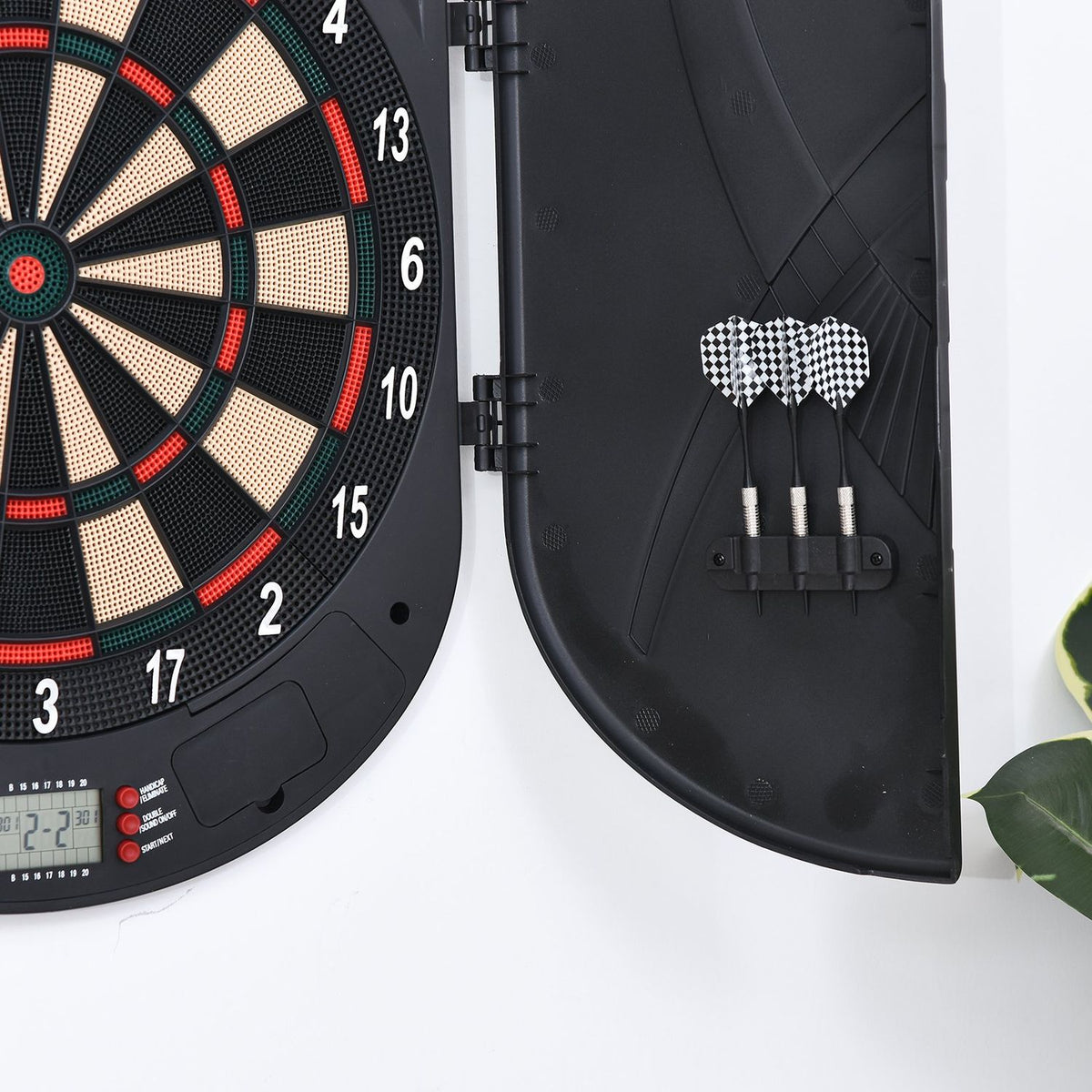 Electronic Dart Board With Door Sound Effects, Automatic Scoring, 6 Darts, 26 Games, 185 Hit Options, For 8 Players