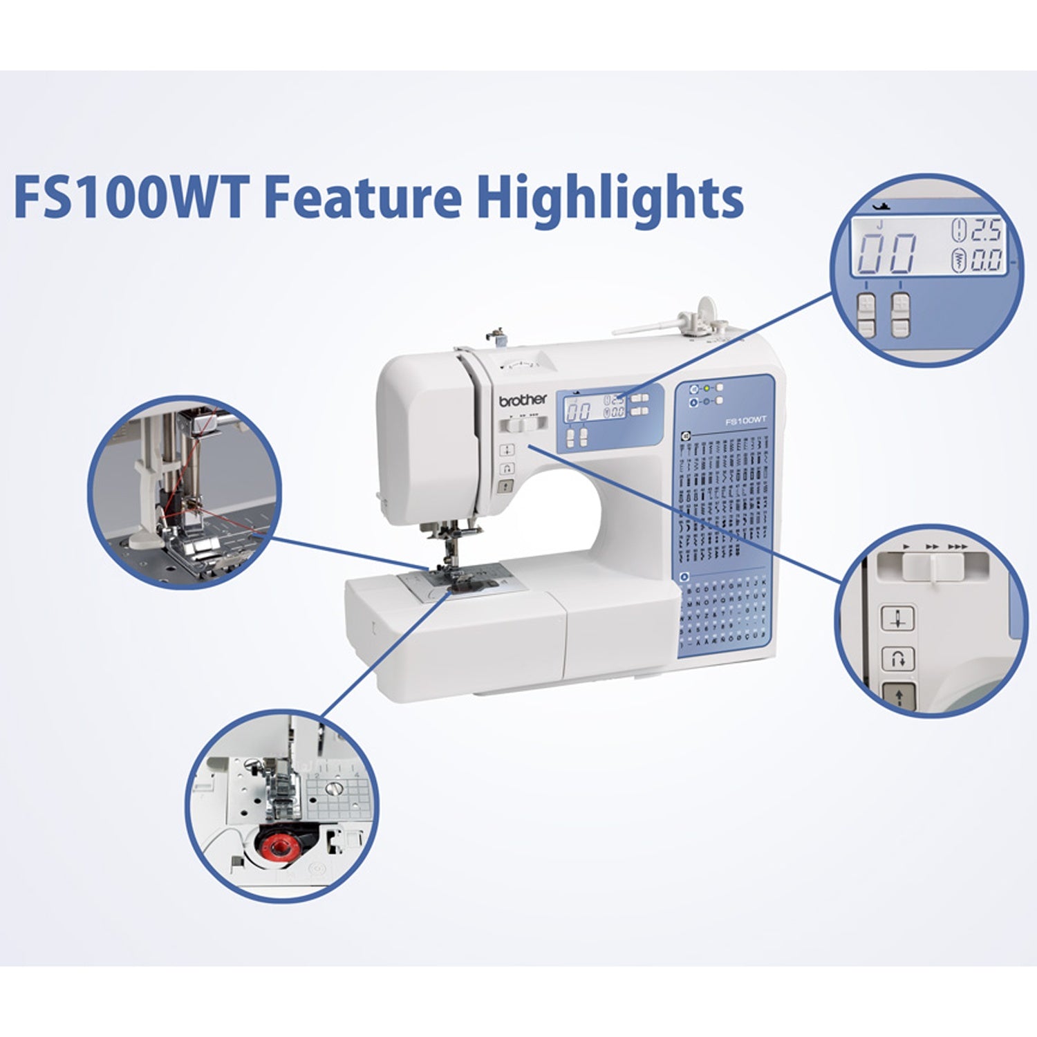 Electronic Sewing Machine, 100 Stitches, LCD Display, Free Arm