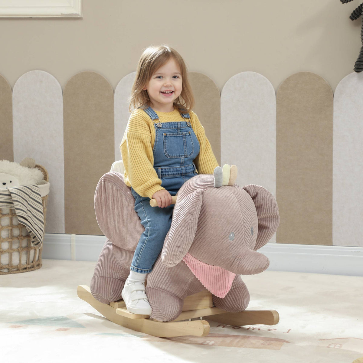 Elephant Rocker with Sounds, Wood Frame, Ages 1.5-3, Brown