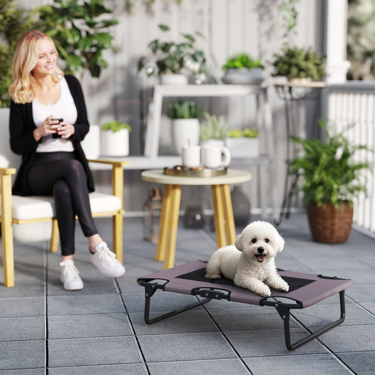 Elevated Dog Bed Foldable Pet Bed Outdoor Dog Lounger with Mesh Design Breathable for Small and Medium Dogs Coffee Oxford 75 x 51 x 18 cm |