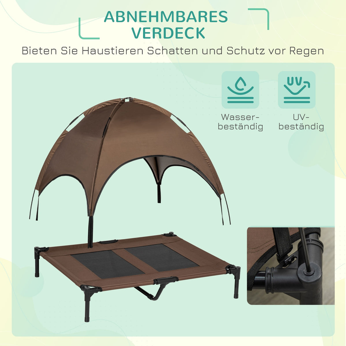 Elevated Dog Bed Outdoor Canopy Breathable Taffeta Fabric Coffee 92X76X90Cm