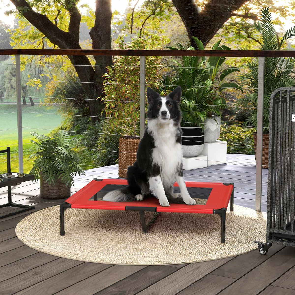 Elevated Dog Bed, Pet Bed, Outdoor Dog Lounger, Breathable Sleeping Place, for Large Dogs, Camping, Oxford, Red, 92 x 76 x 18 cm
