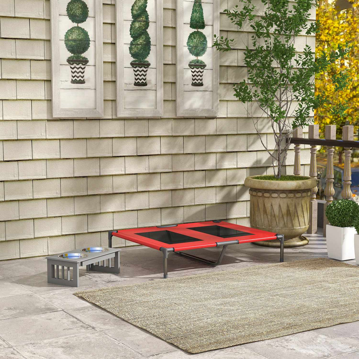 Elevated Dog Bed, Pet Bed, Outdoor Dog Lounger, Breathable Sleeping Place, for Large Dogs, Camping, Oxford, Red, 92 x 76 x 18 cm