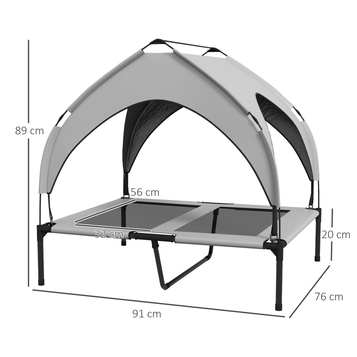 Elevated Dog Bed with Canopy, Pet Bed, Outdoor Dog Lounger with Roof, Breathable, for Large Dogs Light Gray Oxford 91 x 76 x 89 cm