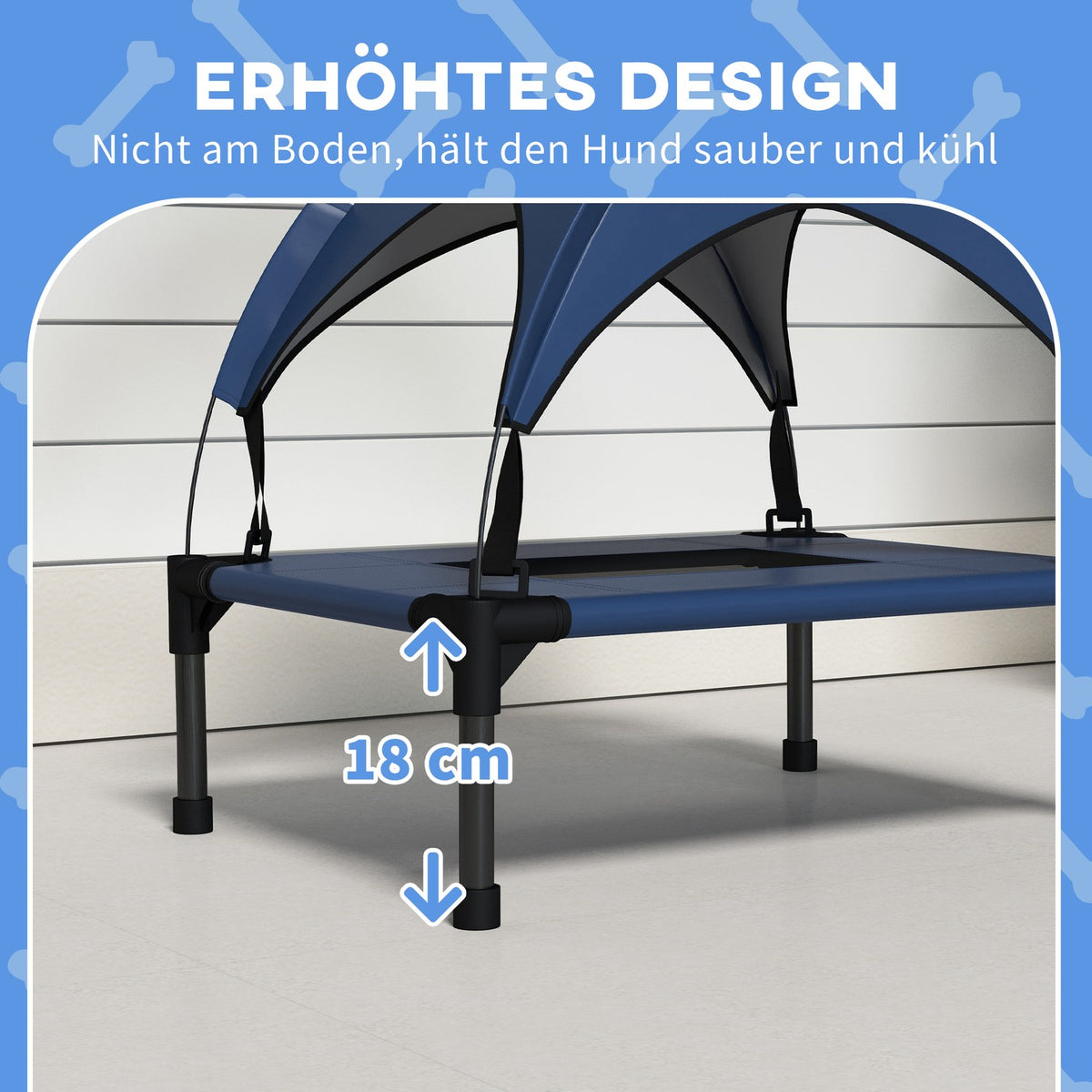 Elevated Dog Bed with Canopy, Pet Bed, Outdoor Dog Lounger with Roof, Breathable, for Mini and Small Dogs Dark Blue Oxford 61 x 46 x 63 cm