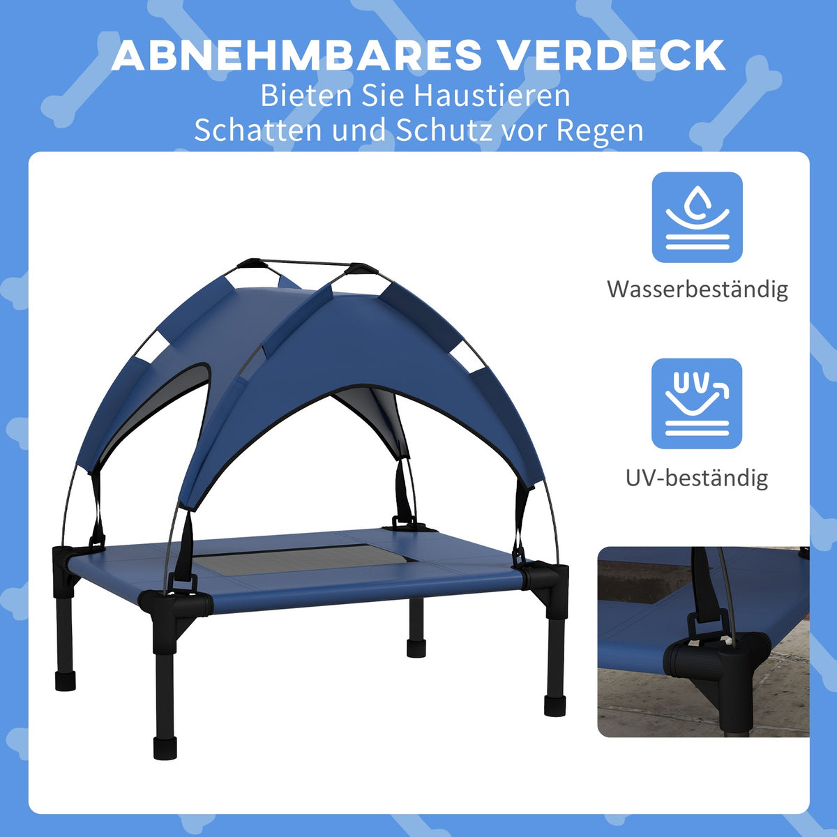 Elevated Dog Bed with Canopy, Pet Bed, Outdoor Dog Lounger with Roof, Breathable, for Mini and Small Dogs Dark Blue Oxford 61 x 46 x 63 cm
