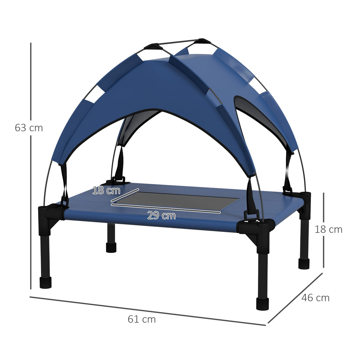 Elevated Dog Bed with Canopy, Pet Bed, Outdoor Dog Lounger with Roof, Breathable, for Mini and Small Dogs Dark Blue Oxford 61 x 46 x 63 cm