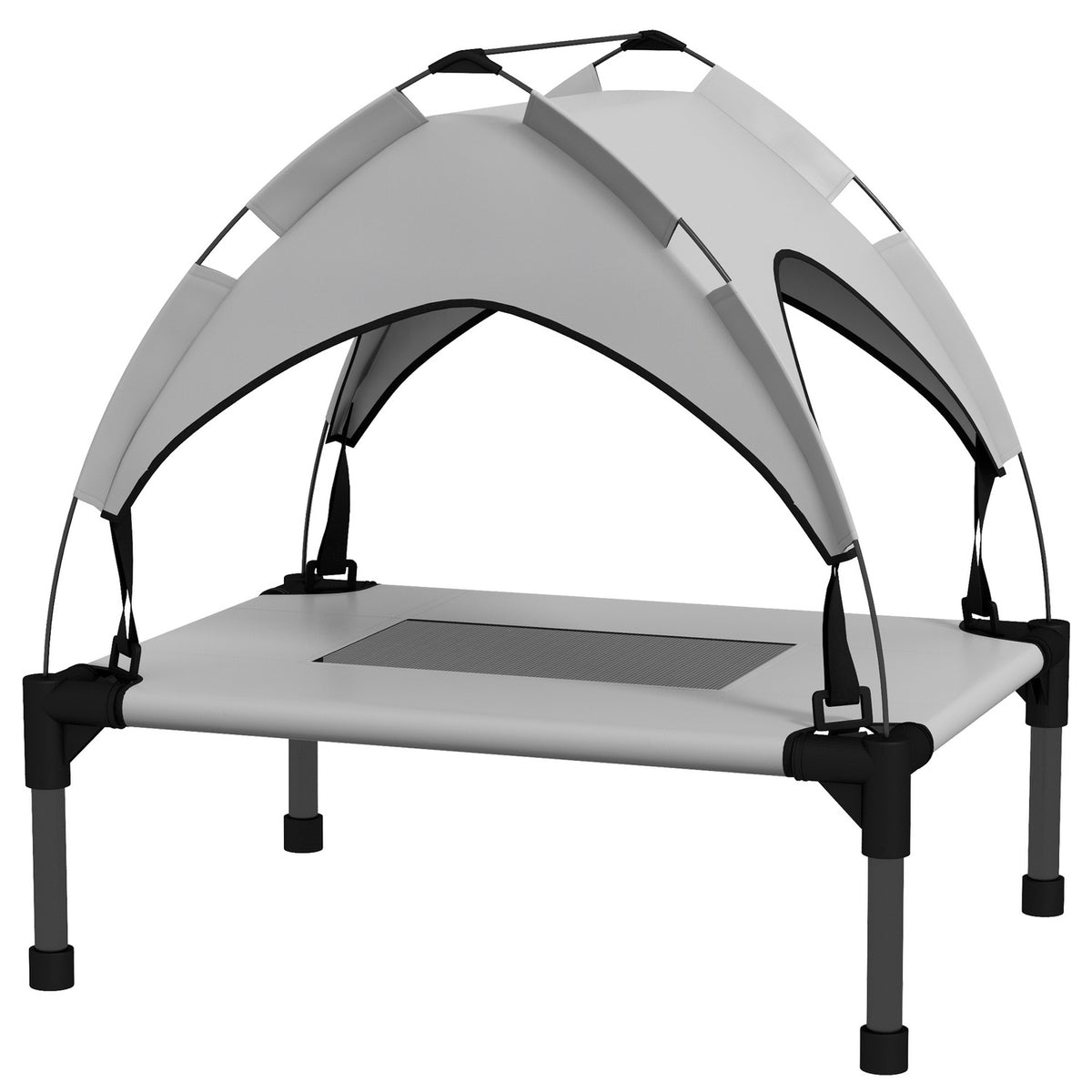 Elevated Dog Bed with Canopy, Pet Bed, Outdoor Dog Lounger with Roof, Breathable, for Mini and Small Dogs Light Gray Oxford 61 x 46 x 63 cm