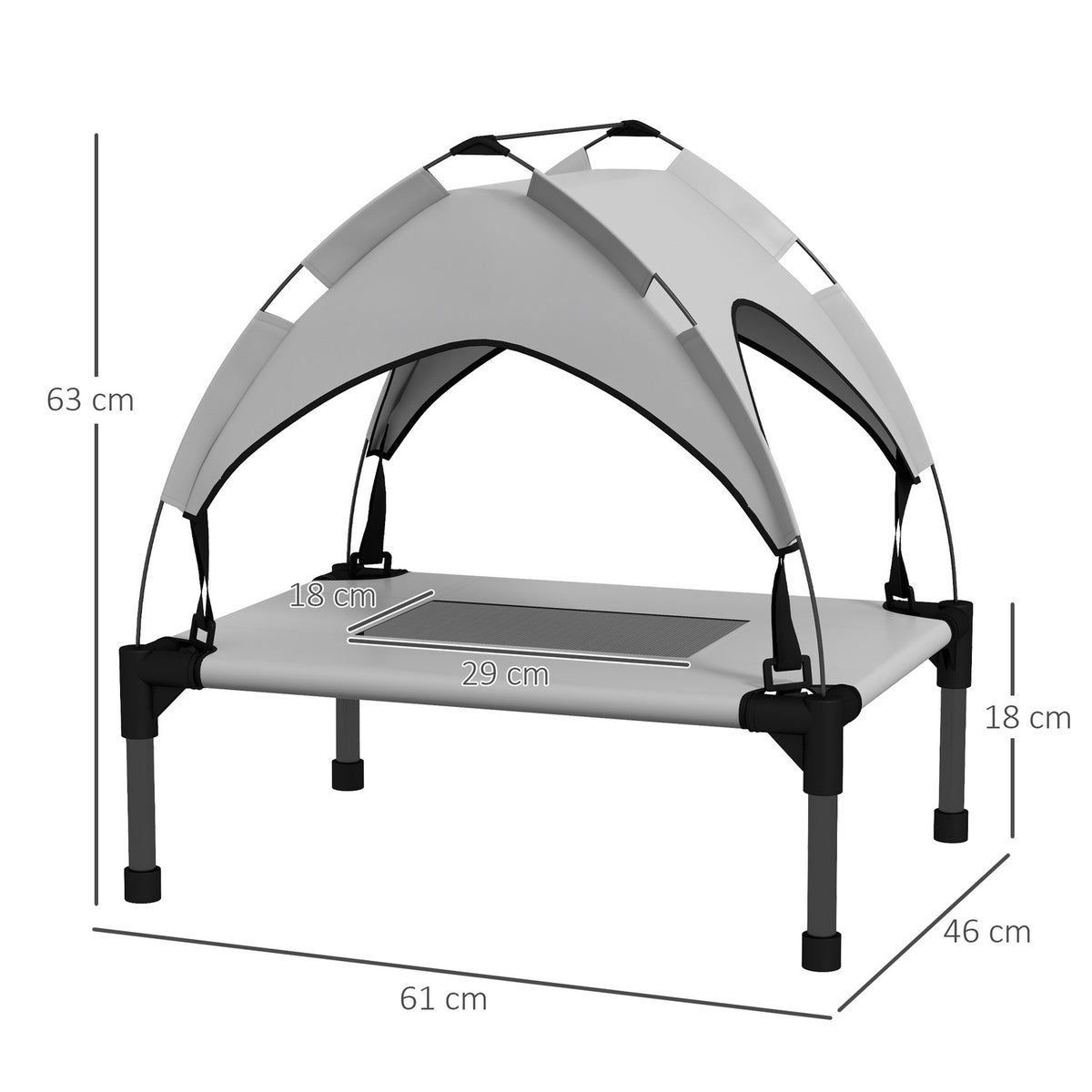 Elevated Dog Bed with Canopy, Pet Bed, Outdoor Dog Lounger with Roof, Breathable, for Mini and Small Dogs Light Gray Oxford 61 x 46 x 63 cm