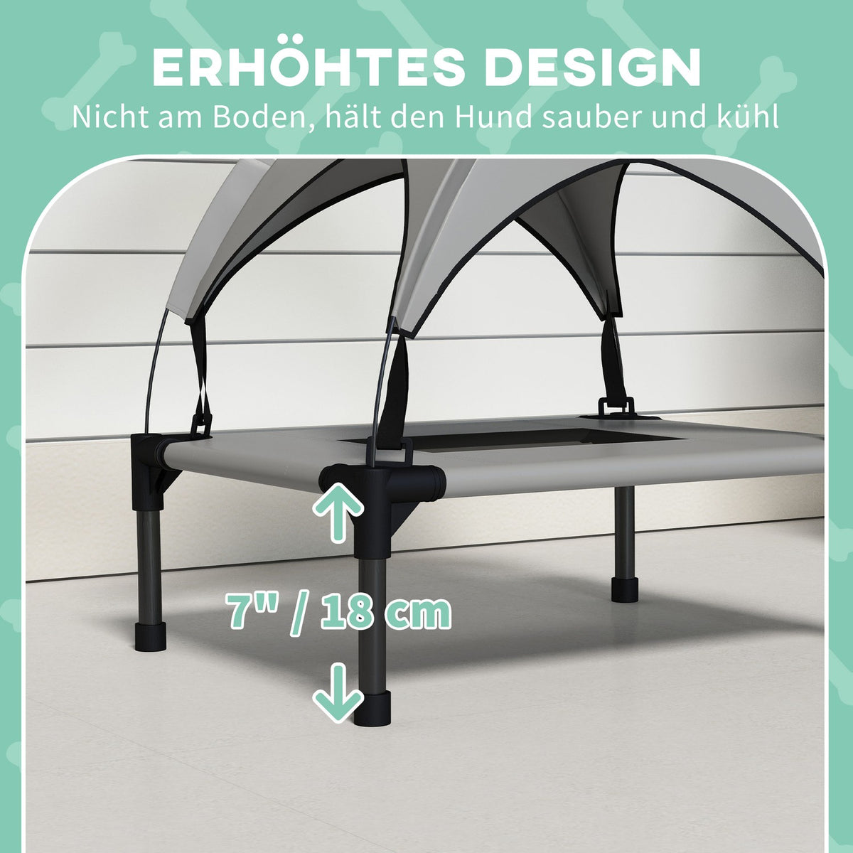 Elevated Dog Bed with Canopy, Pet Bed, Outdoor Dog Lounger with Roof, Breathable, for Mini and Small Dogs Light Gray Oxford 61 x 46 x 63 cm