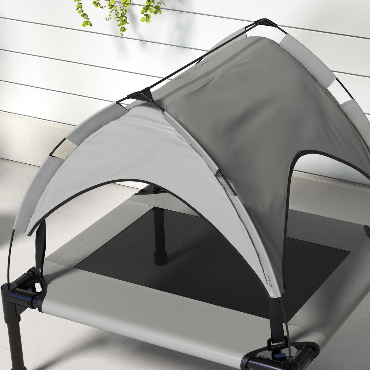 Elevated Dog Bed with Canopy, Pet Bed, Outdoor Dog Lounger with Roof, Breathable, for Small and Medium Dogs Light Gray Oxford 76 x 61 x 69.5 cm