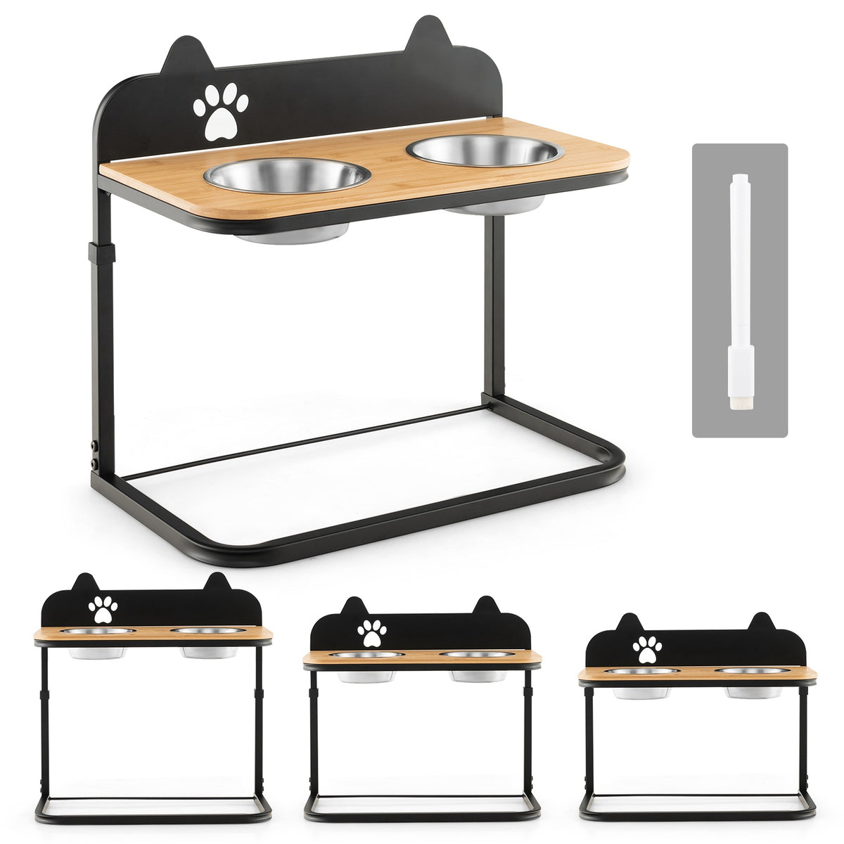 Elevated Dog Bowl Stand, 2 Stainless Bowls, Adjustable