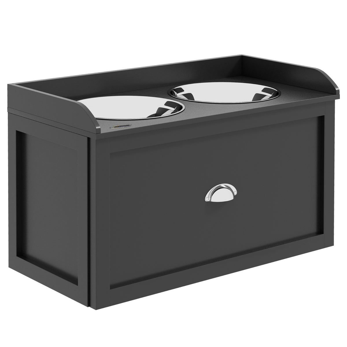 Elevated Dog Bowl Stand with Storage Drawer, Stainless Steel