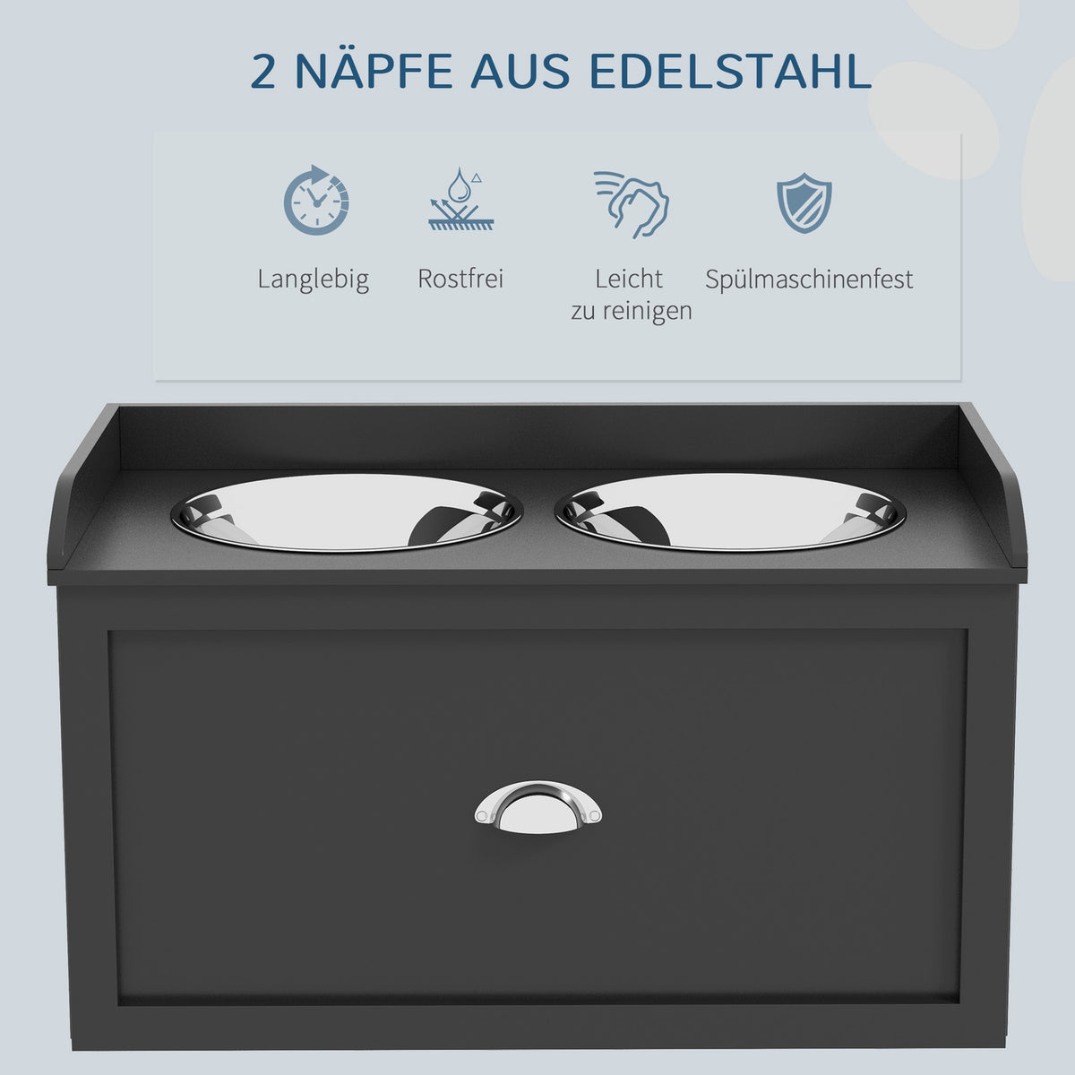 Elevated Dog Bowl Stand with Storage Drawer, Stainless Steel