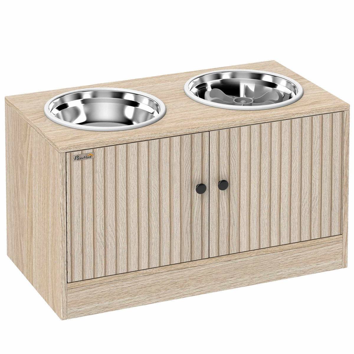 Elevated Dog Feeding Station with 2 Stainless Steel Bowls, Storage Cabinet