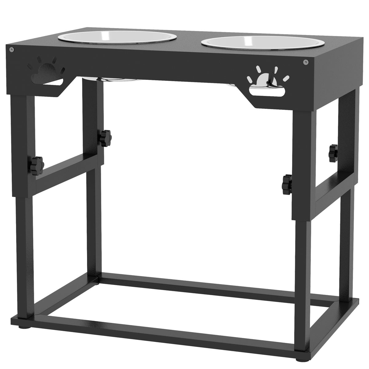 Elevated Feeding Station 1L Feeding Bowl, Height-Adjustable Stainless Steel Dog Bowl, 2 Bowls, Black
