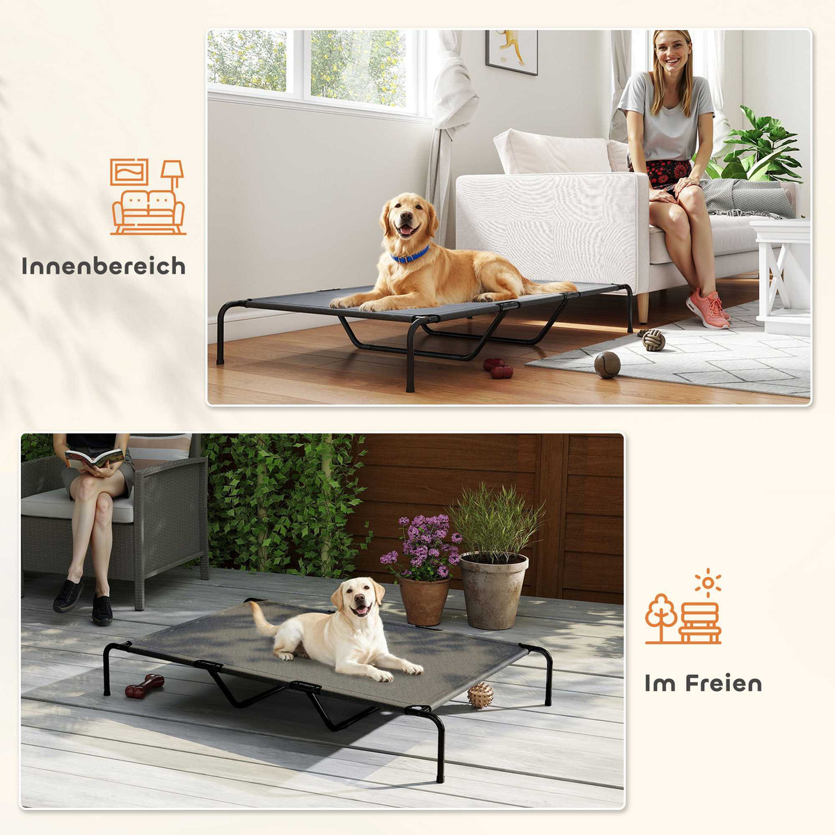 Elevated Outdoor Dog Bed, Large, Breathable Mesh, 23cm High