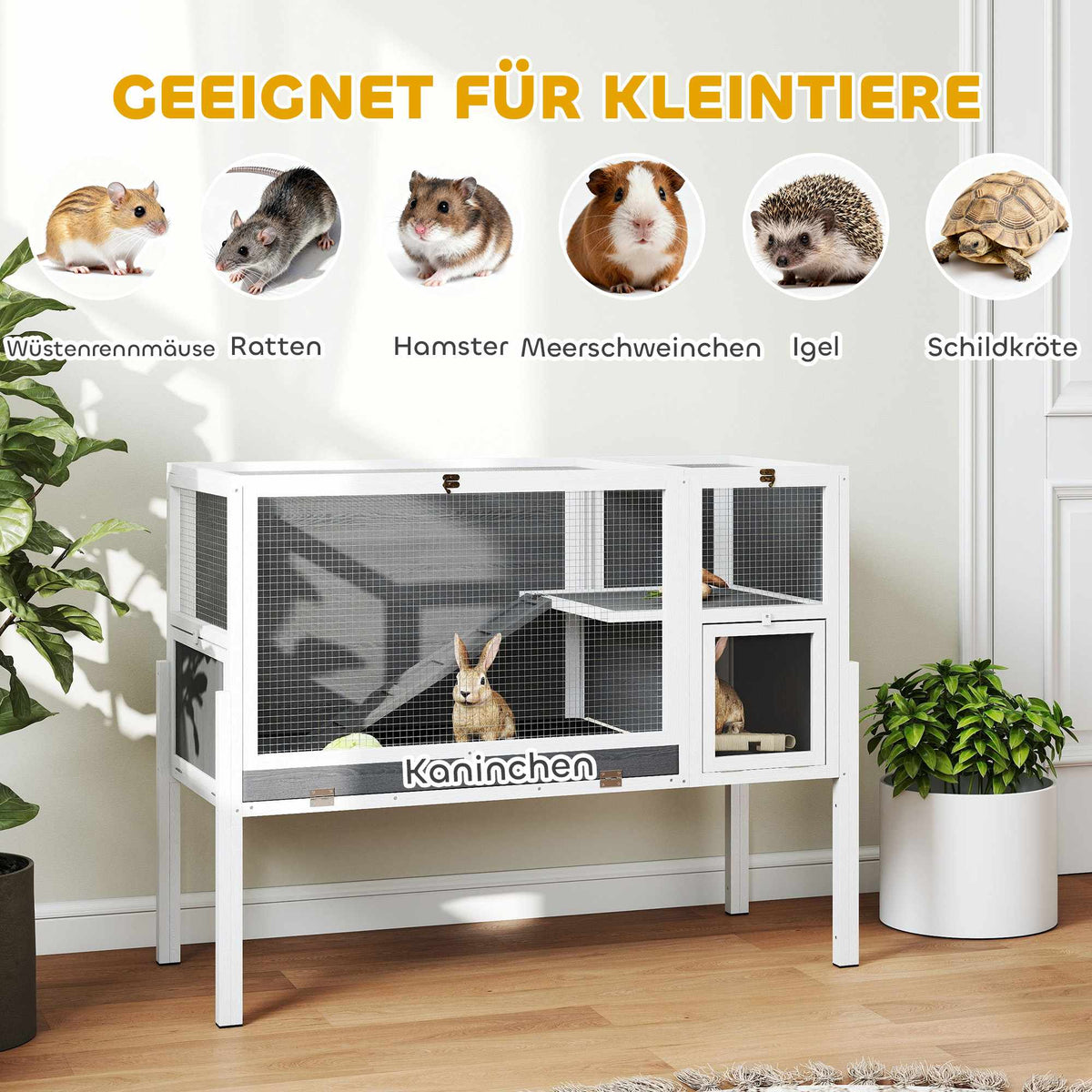Elevated Small Pet Hutch for Rabbits & Hamsters, Wood & Metal