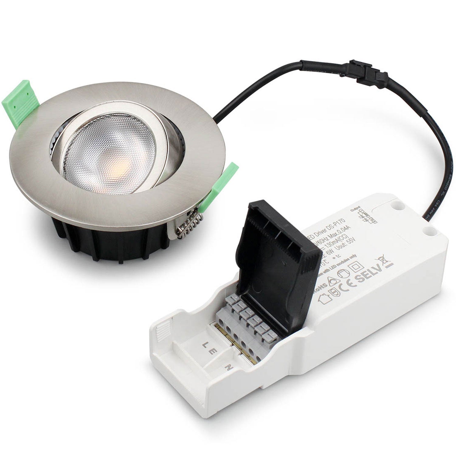 Ellen Recessed downlight Dim-to-Warm 520lm IP65 3-pack Brushed steel
