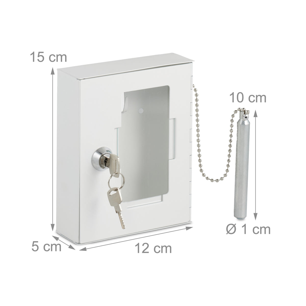 Emergency Key Box with Hammer – White, Wall-Mounted