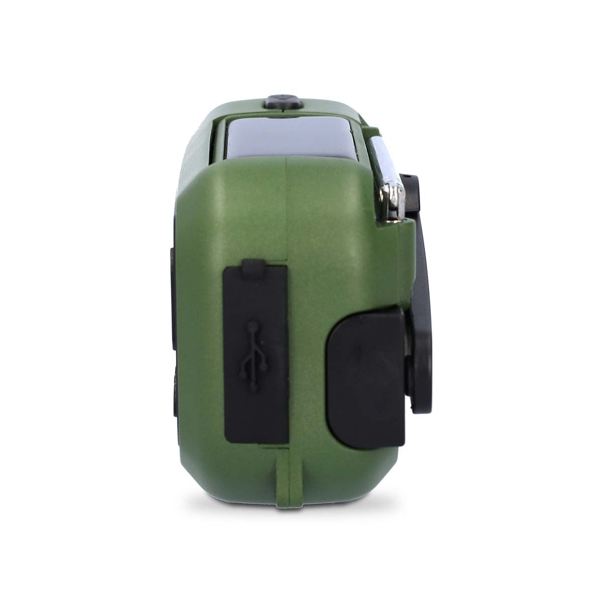 Emergency radio | Portable design | DAB+ / FM | Battery Powered / Hand Crank / Solar Powered / USB Power | Alarm clock | Green / Black
