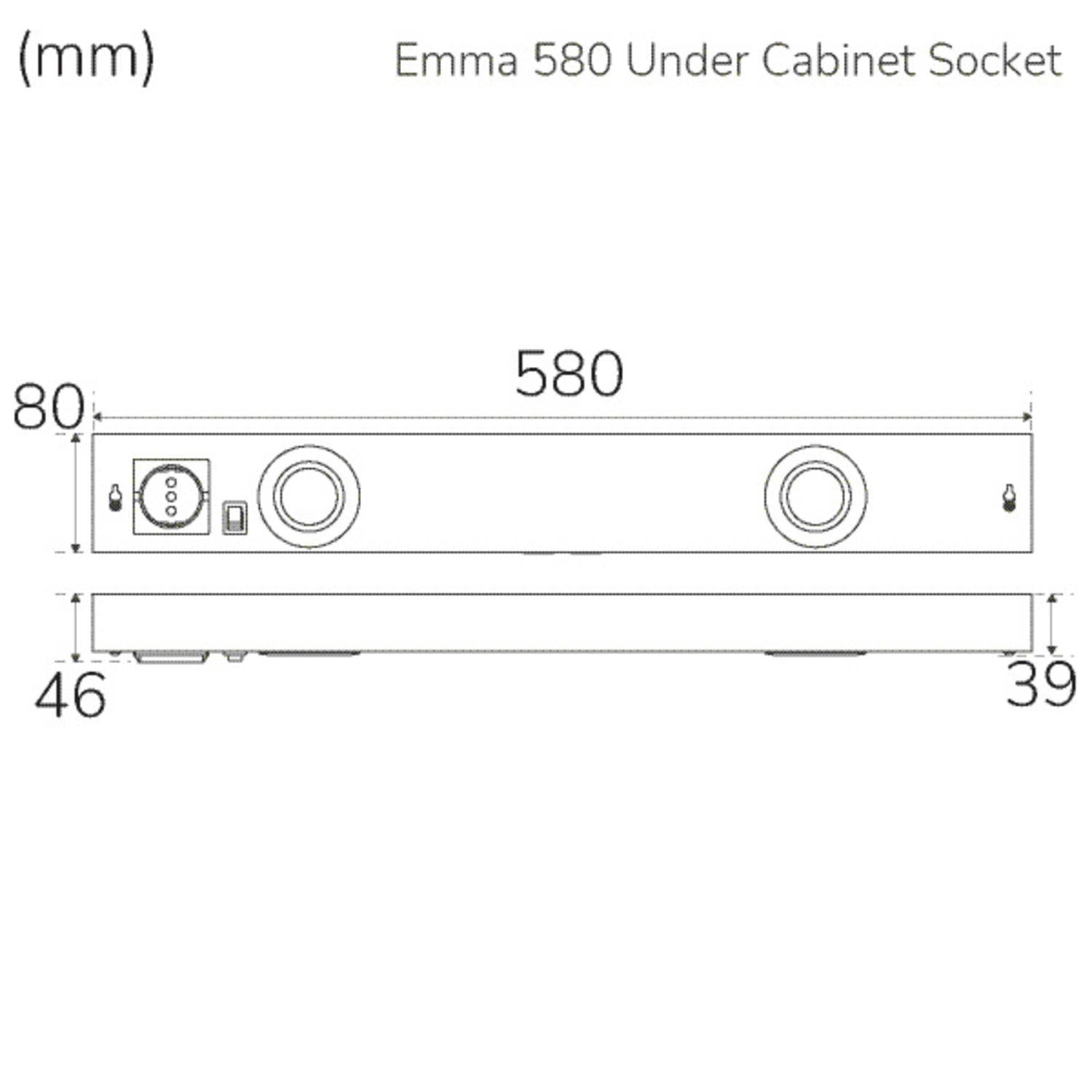 Emma 580 Kitchen bench lighting 2xspot + outlet 3000K 650lm 580cm