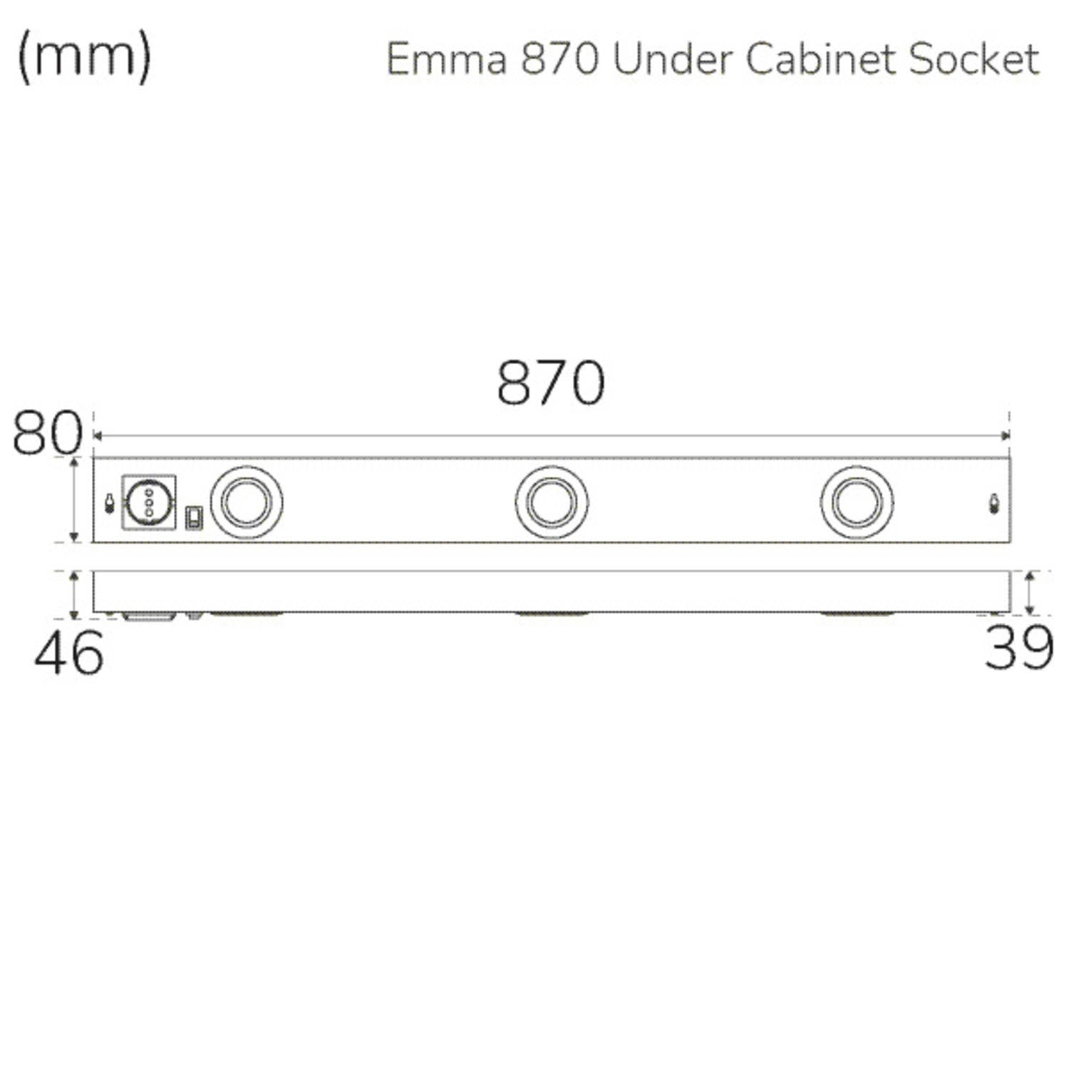 Emma 870 Kitchen bench lighting 2xspot + outlet 3000K 650lm 870cm