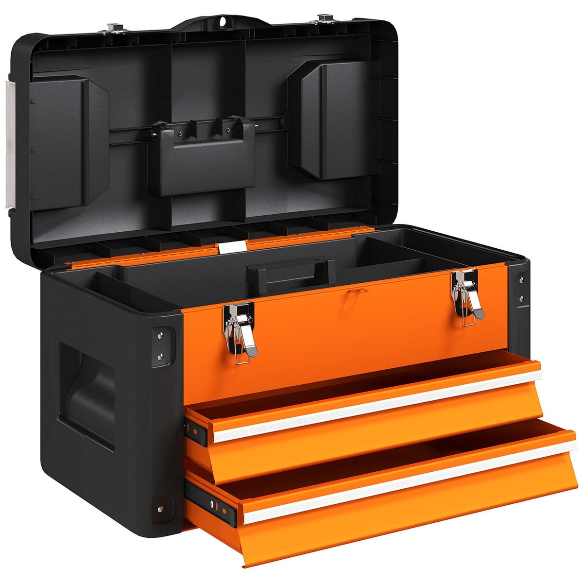 Empty tool box, 49.7 x 25.3 x 28.9 cm tool box with drawer, mini box steel orange