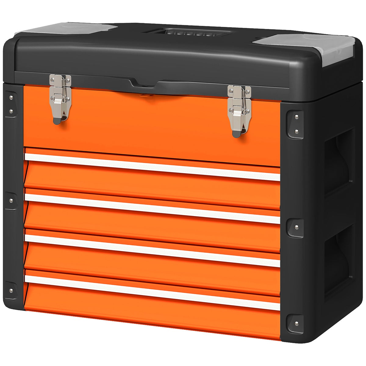 Empty tool box, 49.7 x 25.3 x 40.7 cm tool box with 4 drawers, mini box steel orange