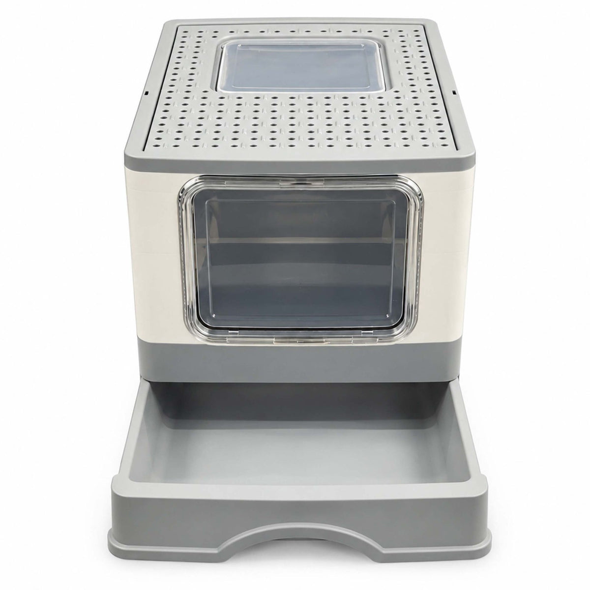 Enclosed Cat Litter Tray with Drawer, Foldable Design