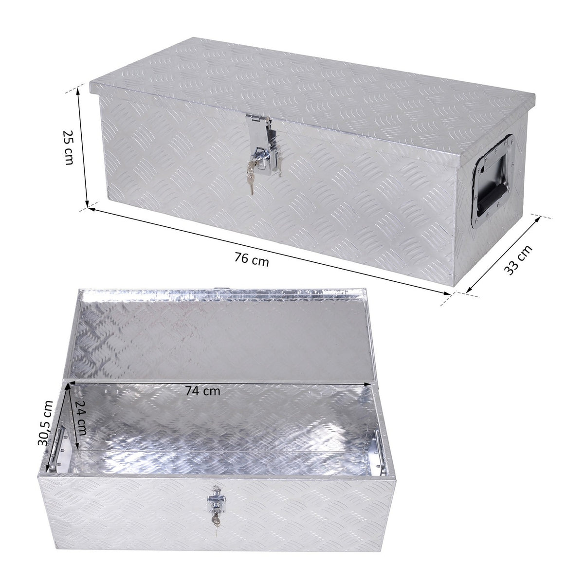 Equipment Box, Tool Box, Drawbar Box, Transport Box, Aluminum Box, Aluminum Box, Silver, 76X33X25Cm