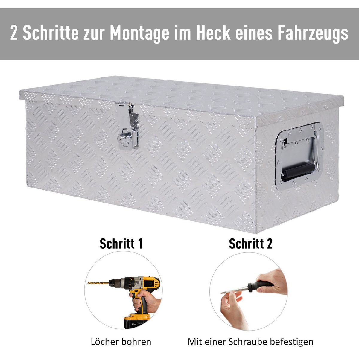 Equipment Box, Tool Box, Drawbar Box, Transport Box, Aluminum Box, Aluminum Box, Silver, 76X33X25Cm